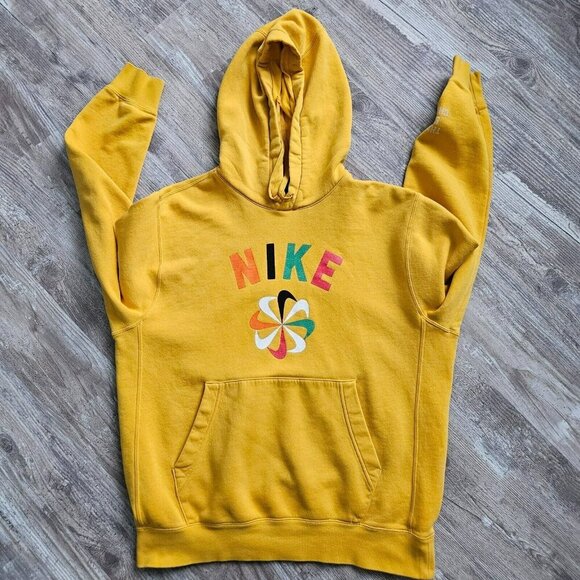 Nike Sweatshirt Evolution of the Swish Pinwheel Logo Yellow Long Sleeve Hooded M - Picture 10 of 16